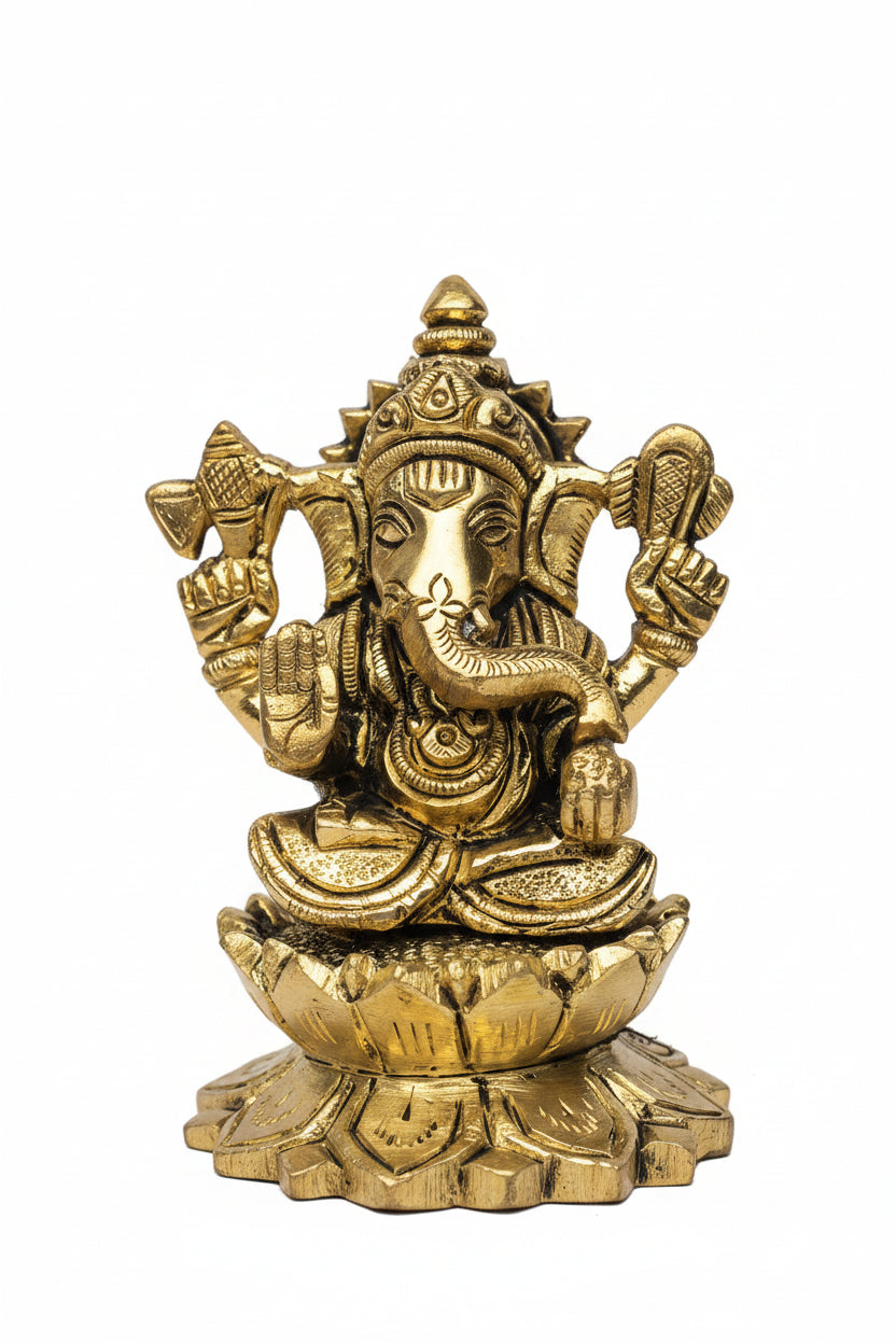 Kamal Lakshmi Ganesh Brass Idol Set Pure Brass Handcrafted Statue for Home Temple - ManiMonk