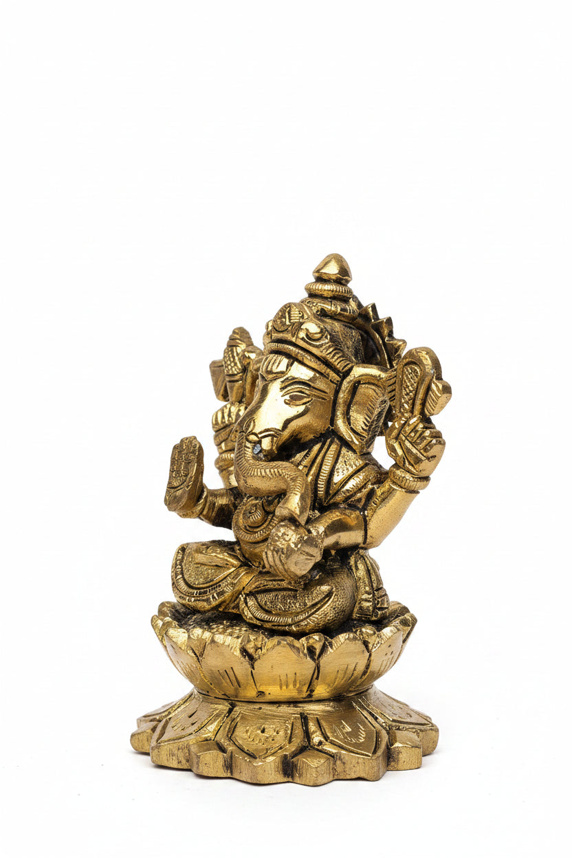 Kamal Lakshmi Ganesh Brass Idol Set Pure Brass Handcrafted Statue for Home Temple - ManiMonk
