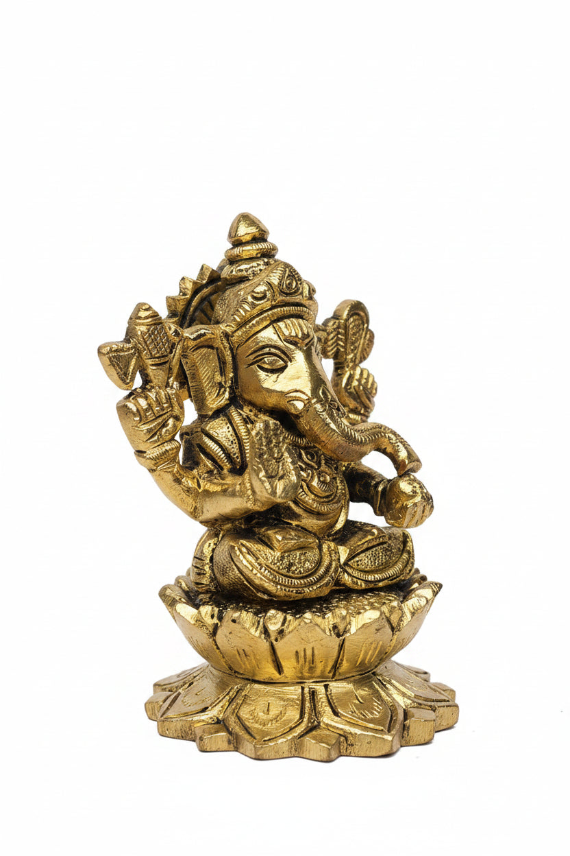 Kamal Lakshmi Ganesh Brass Idol Set Pure Brass Handcrafted Statue for Home Temple - ManiMonk