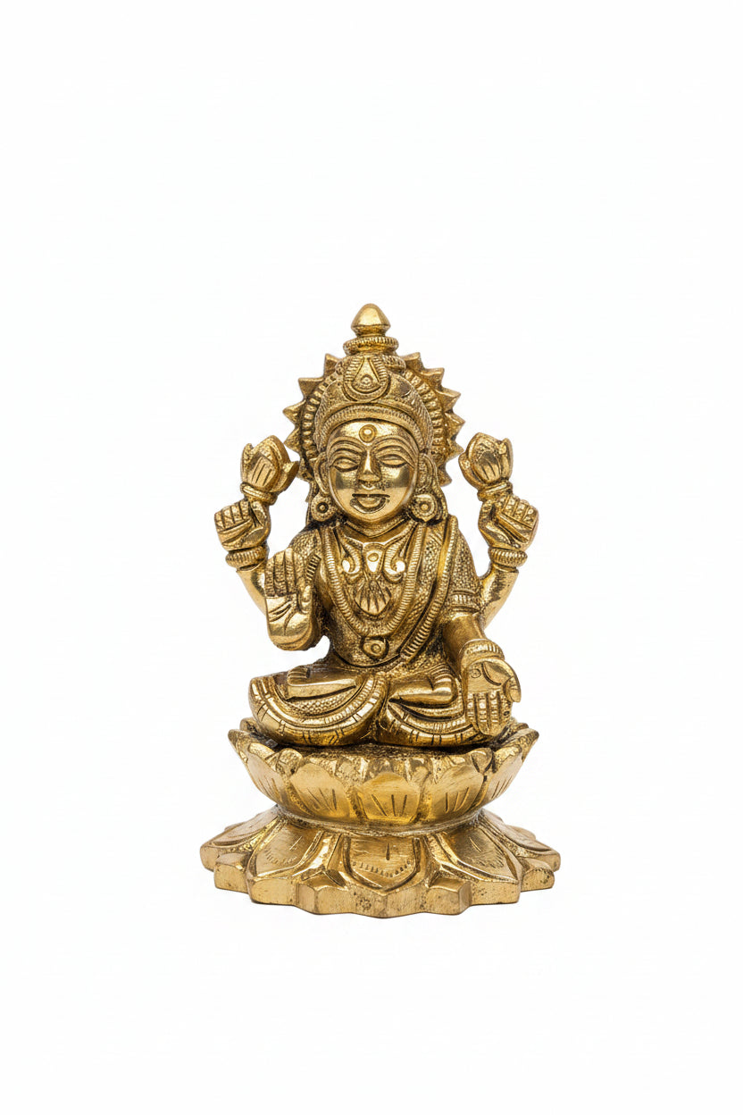 Kamal Lakshmi Ganesh Brass Idol Set Pure Brass Handcrafted Statue for Home Temple - ManiMonk