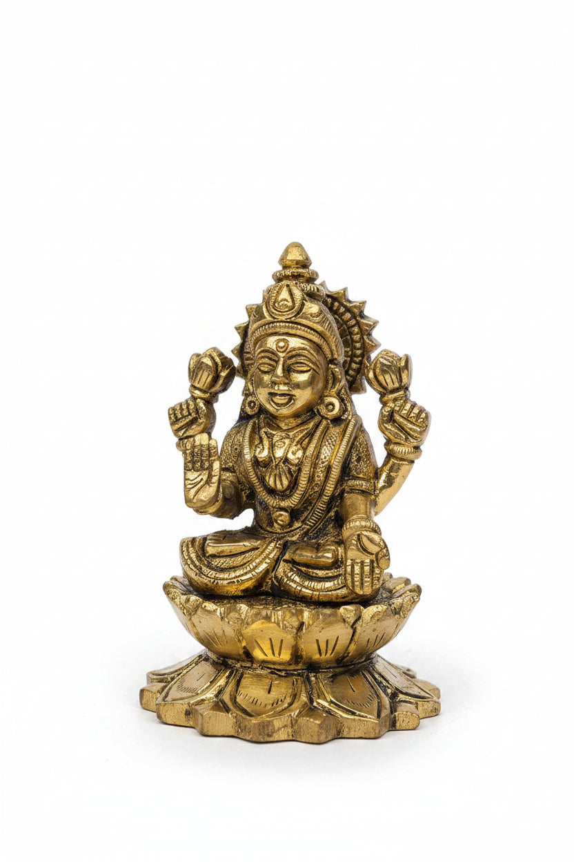 Kamal Lakshmi Ganesh Brass Idol Set Pure Brass Handcrafted Statue for Home Temple - ManiMonk