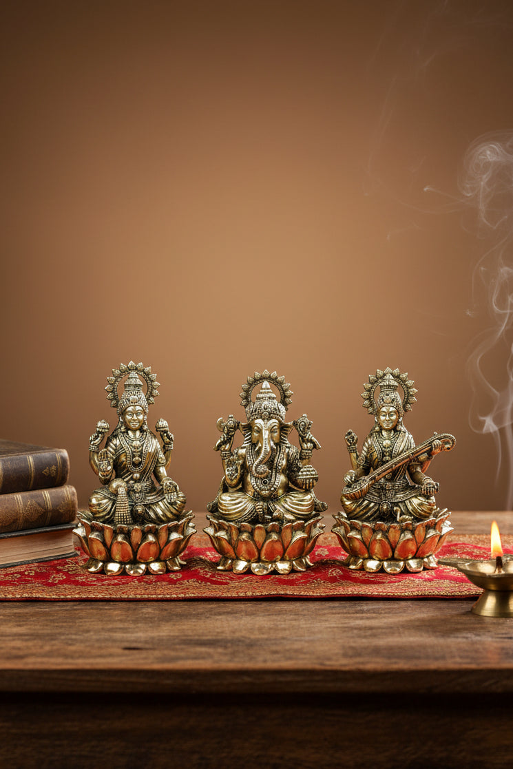 Kamal Lakshmi Ganesh Saraswati Ashtadhatu Idols Set 
