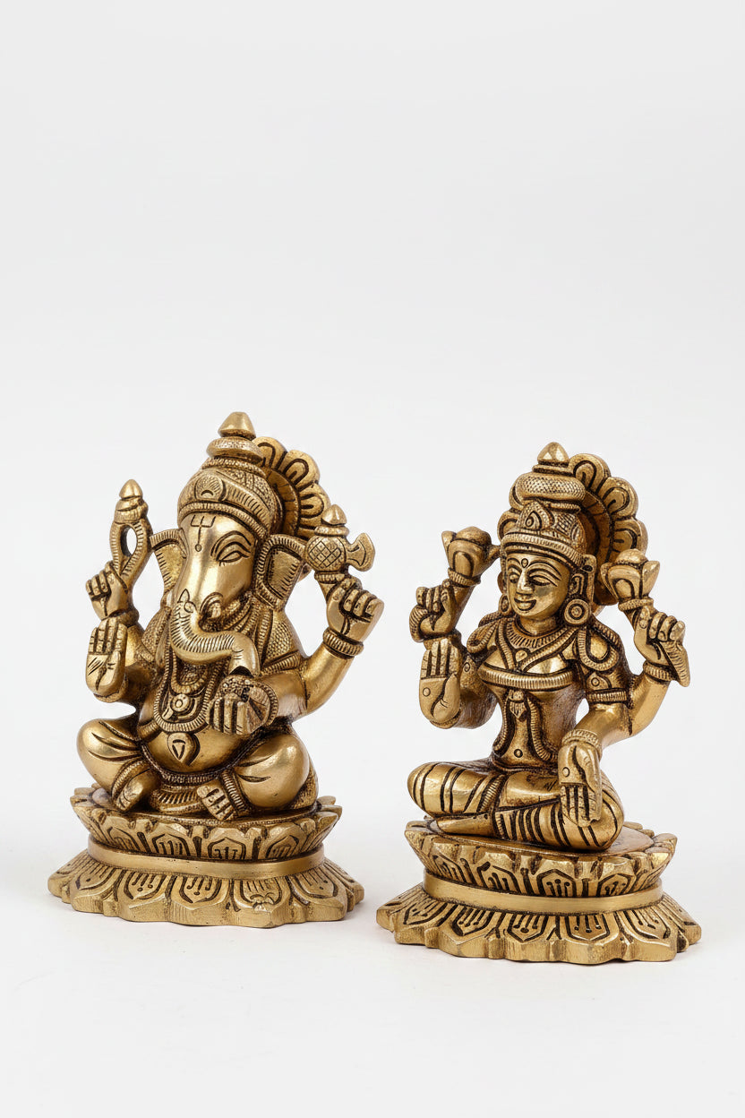 Kamal Laxmi Ganesh Brass Idol Set Premium Solid Brass Deity Statue for Puja Home Decor - ManiMonk