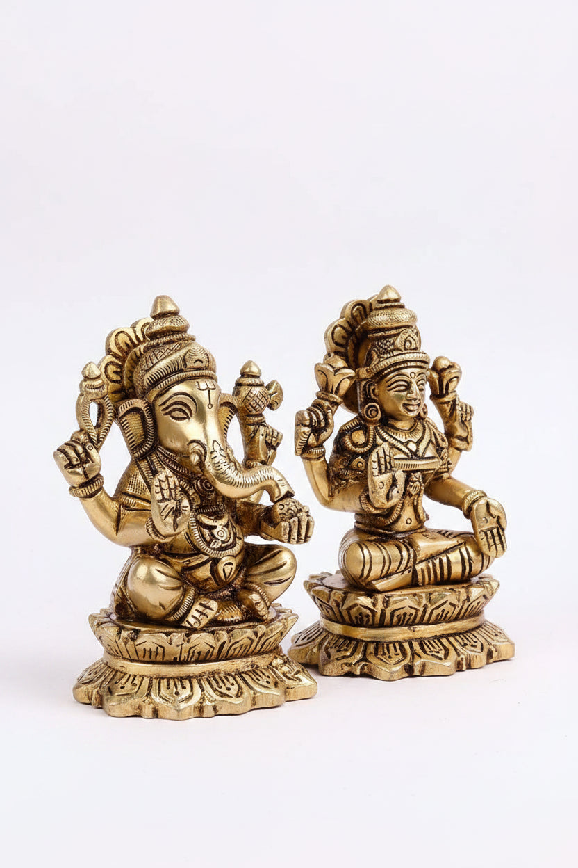 Kamal Laxmi Ganesh Brass Idol Set Premium Solid Brass Deity Statue for Puja Home Decor - ManiMonk