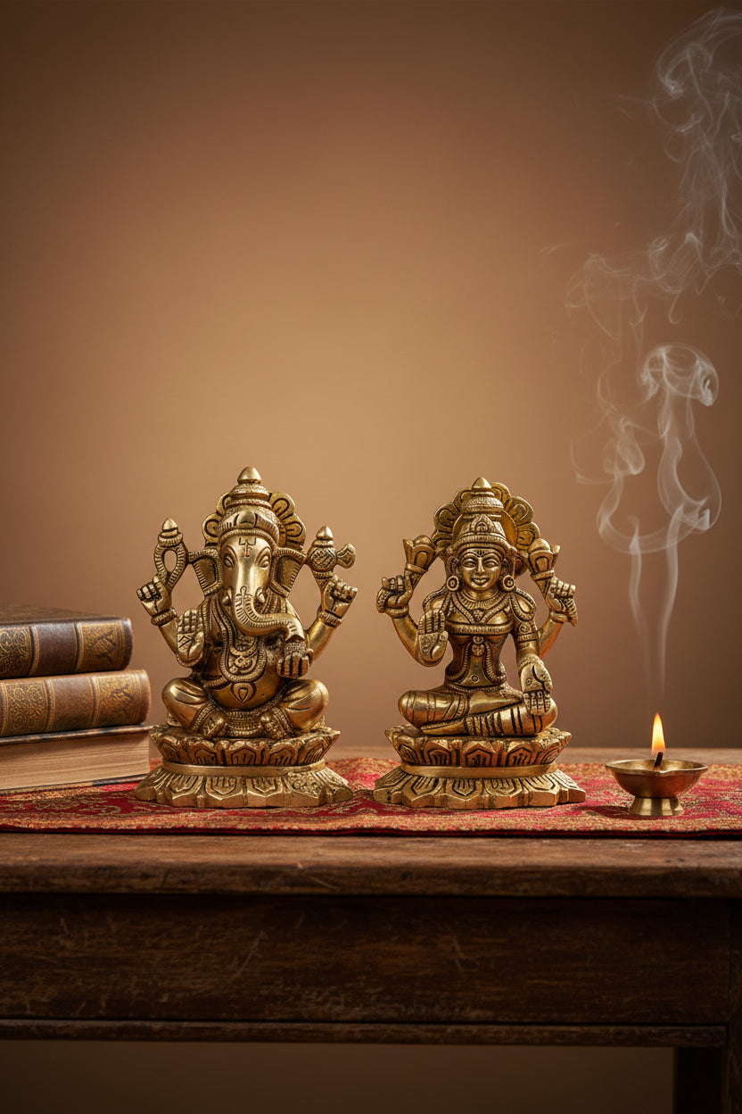 Kamal Laxmi Ganesh Brass Idols Set - ManiMonk