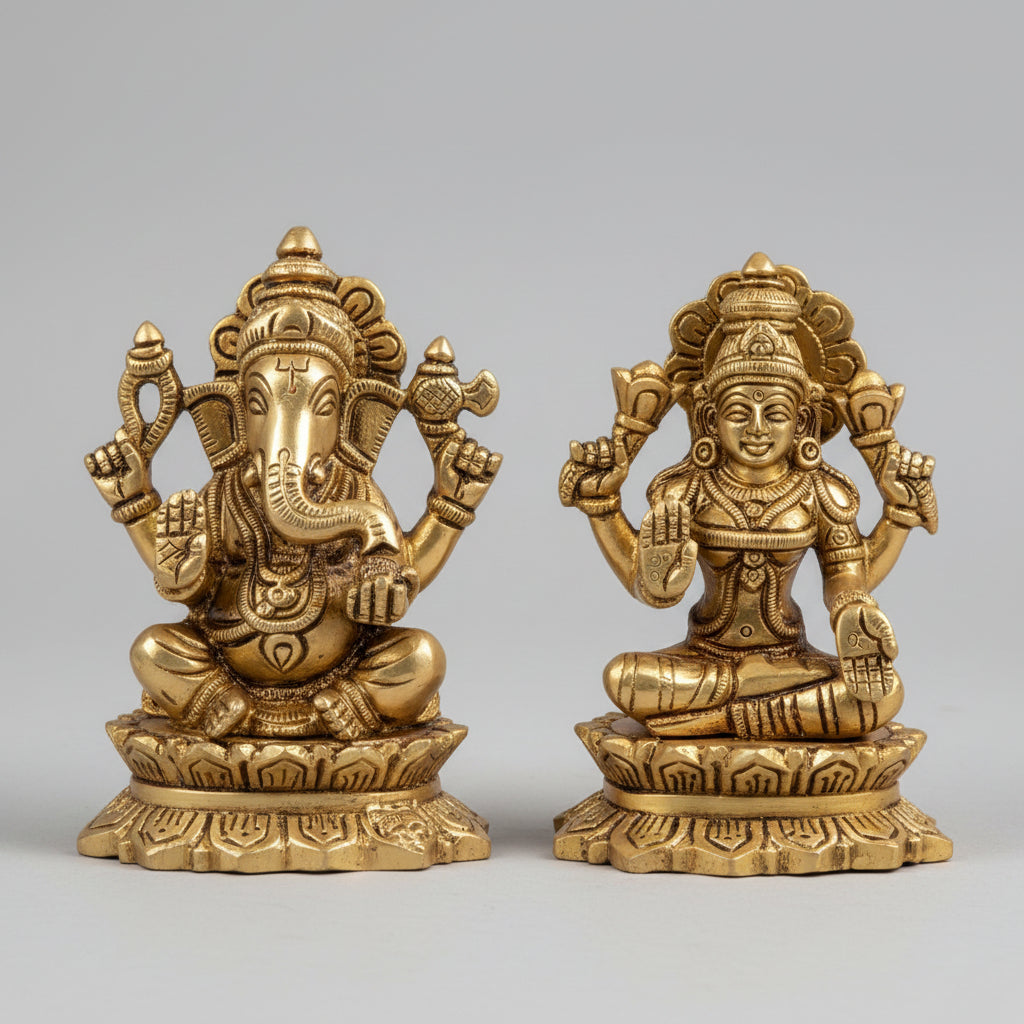 Kamal Laxmi Ganesh Brass Idols Set | Premium Brass Deity Statues