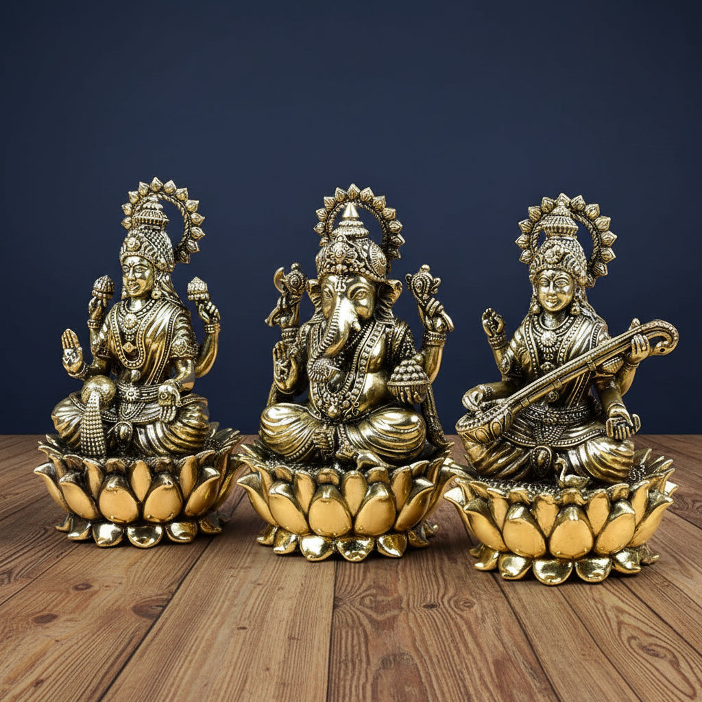 Kamal Laxmi Ganesh Saraswati Ashtadhatu Idols Set