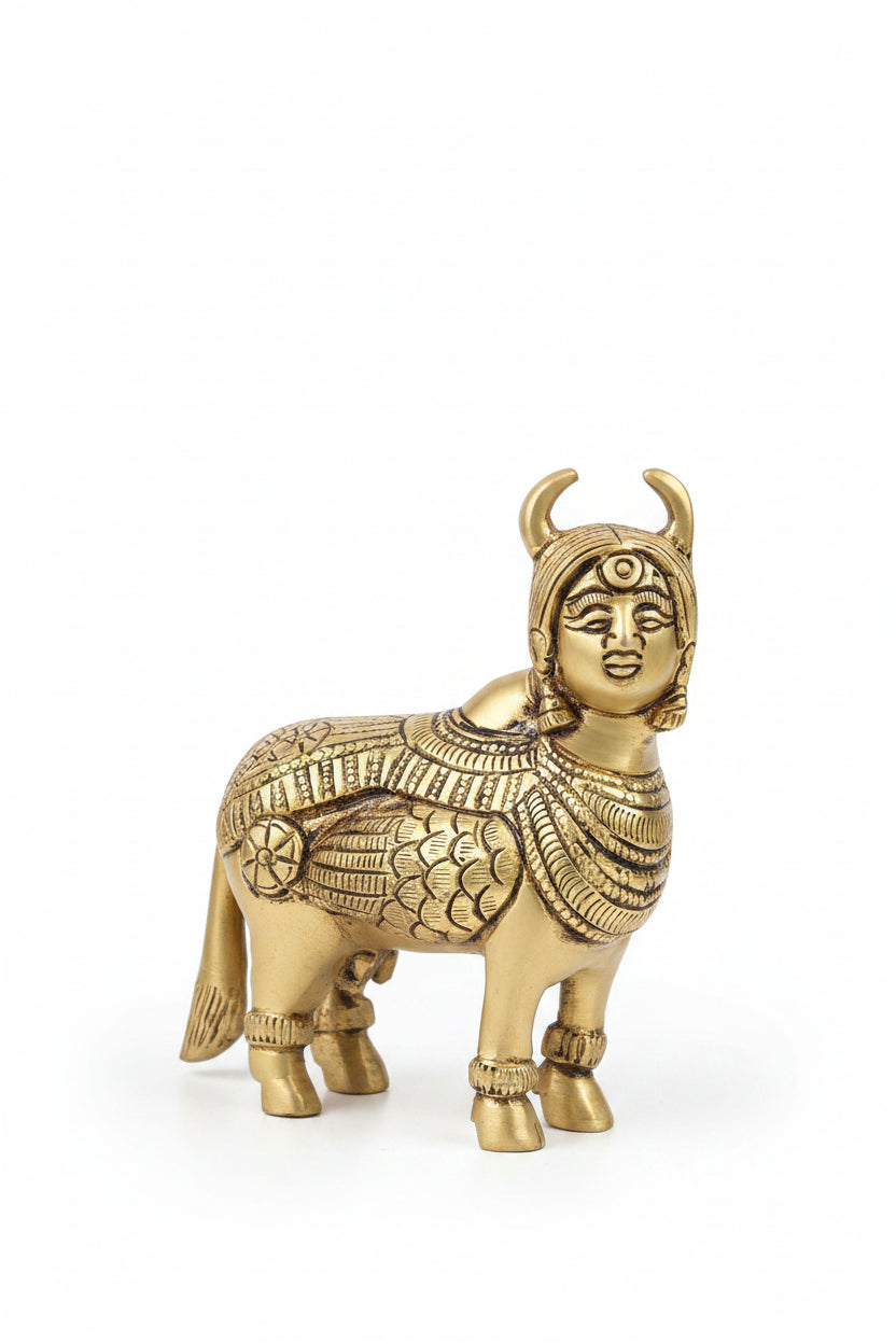 Kamdhenu Cow Brass Idol 4 Inch Heavy Statue for Home Temple Puja