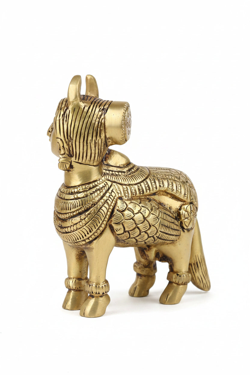Kamdhenu Cow Brass Idol 4 Inch Heavy Statue for Home Temple Puja