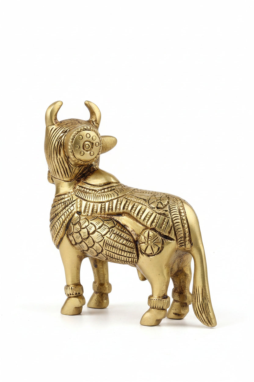 Kamdhenu Cow Brass Idol 4 Inch Heavy Statue for Home Temple Puja