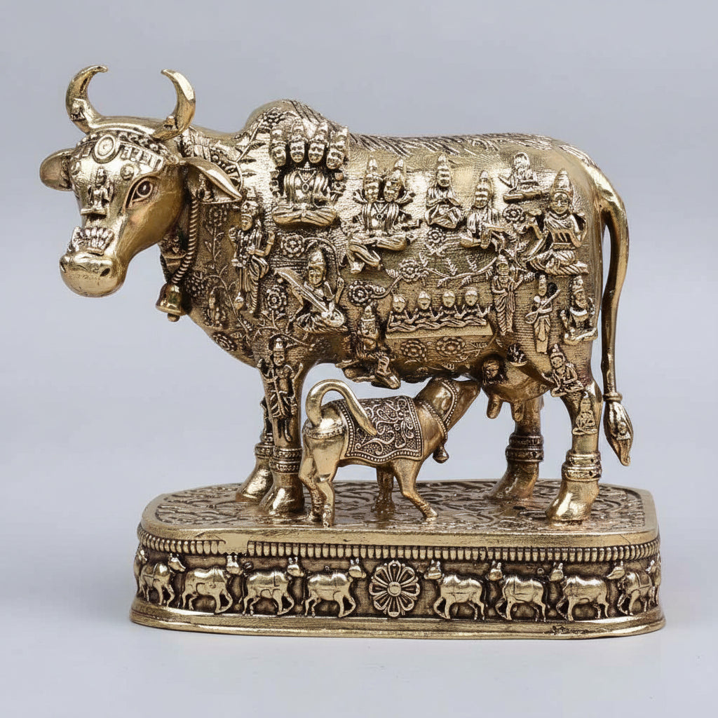 Kamdhenu Cow with 33 Koti Devta Ashtadhatu Idol