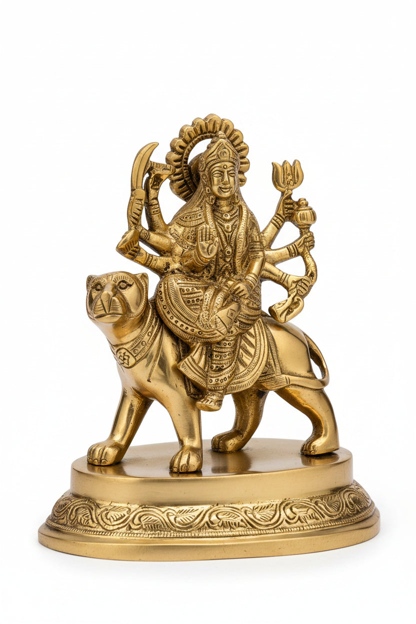 Kanaka Durga Brass Idol 6.5 Inch Heavy Brass Statue for Home Temple Pooja - ManiMonk