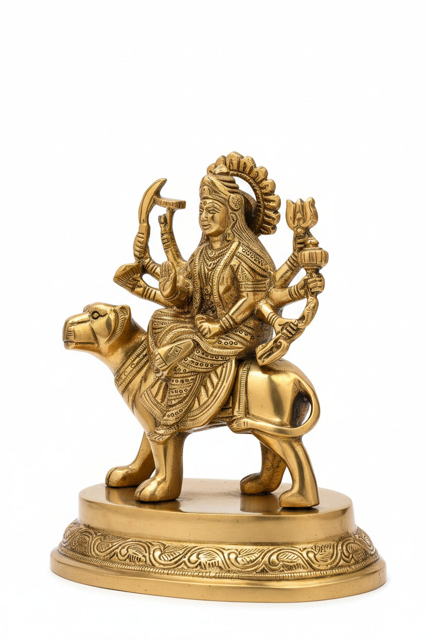 Kanaka Durga Brass Idol 6.5 Inch Heavy Brass Statue for Home Temple Pooja - ManiMonk