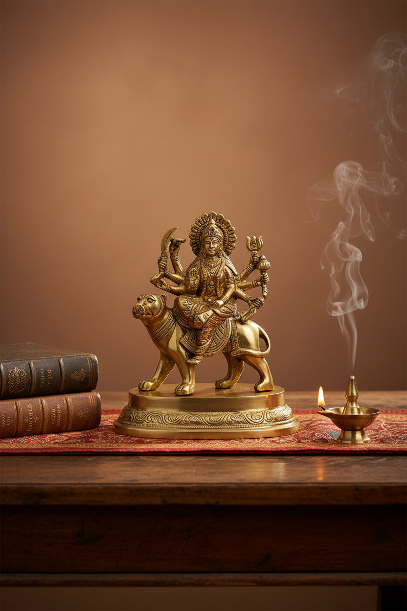 Kanaka Durga Brass Idol 6.5 Inch Heavy Brass Statue for Home Temple Pooja