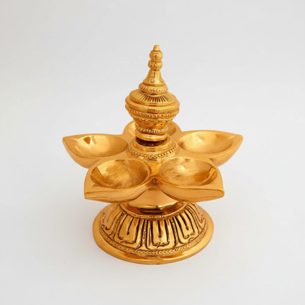 Flower Oil Lamp In Brass