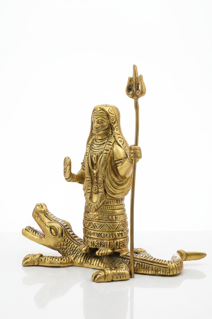 Khodiyar Maa Brass Idol Antique Finish Handcrafted Heavy Shining Brass Goddess Khodiyar Murti for Home Mandir