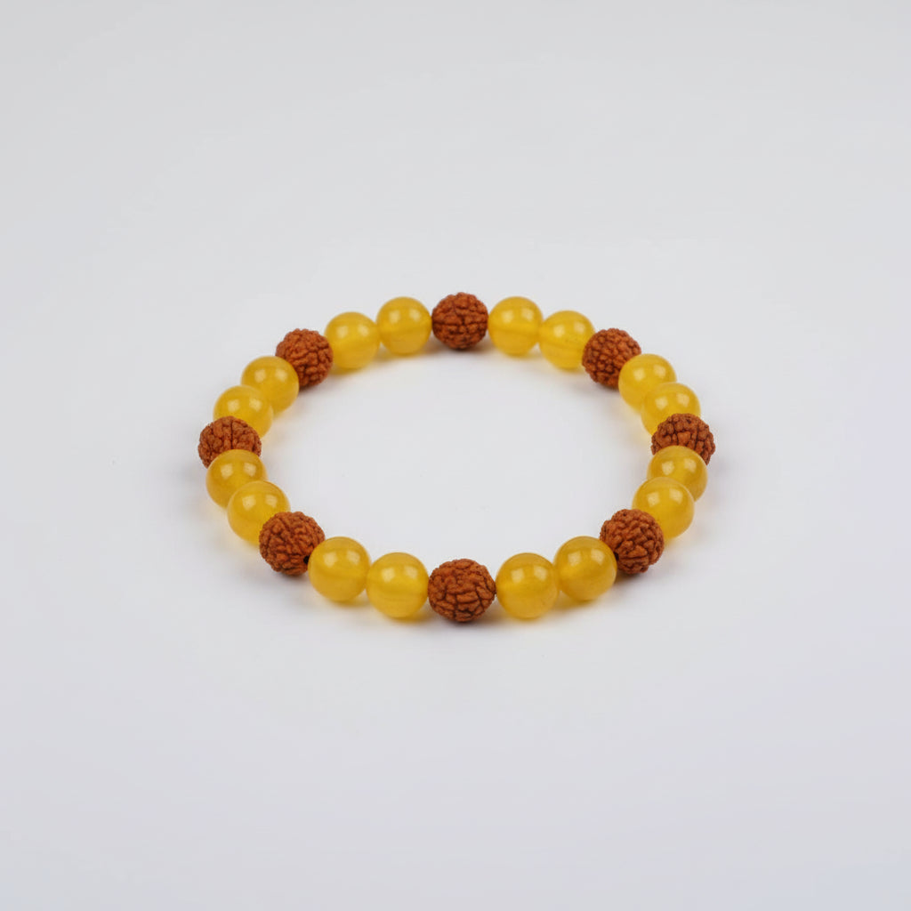 Yellow Jade and Rudraksha Bracelet