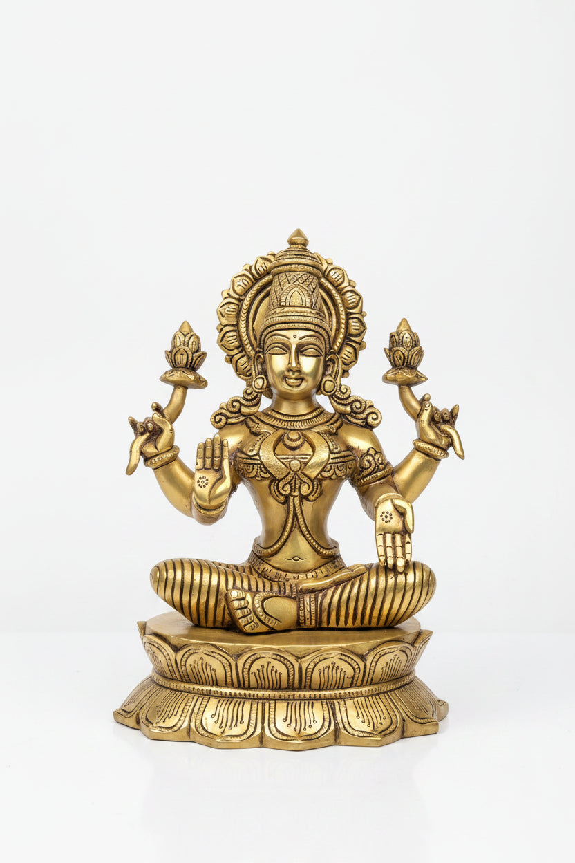 Lakshmi Brass Statue 11 Inch Grand 5.38 Kg Handcrafted Goddess of Wealth Murti for Home Temple and Corporate Office
