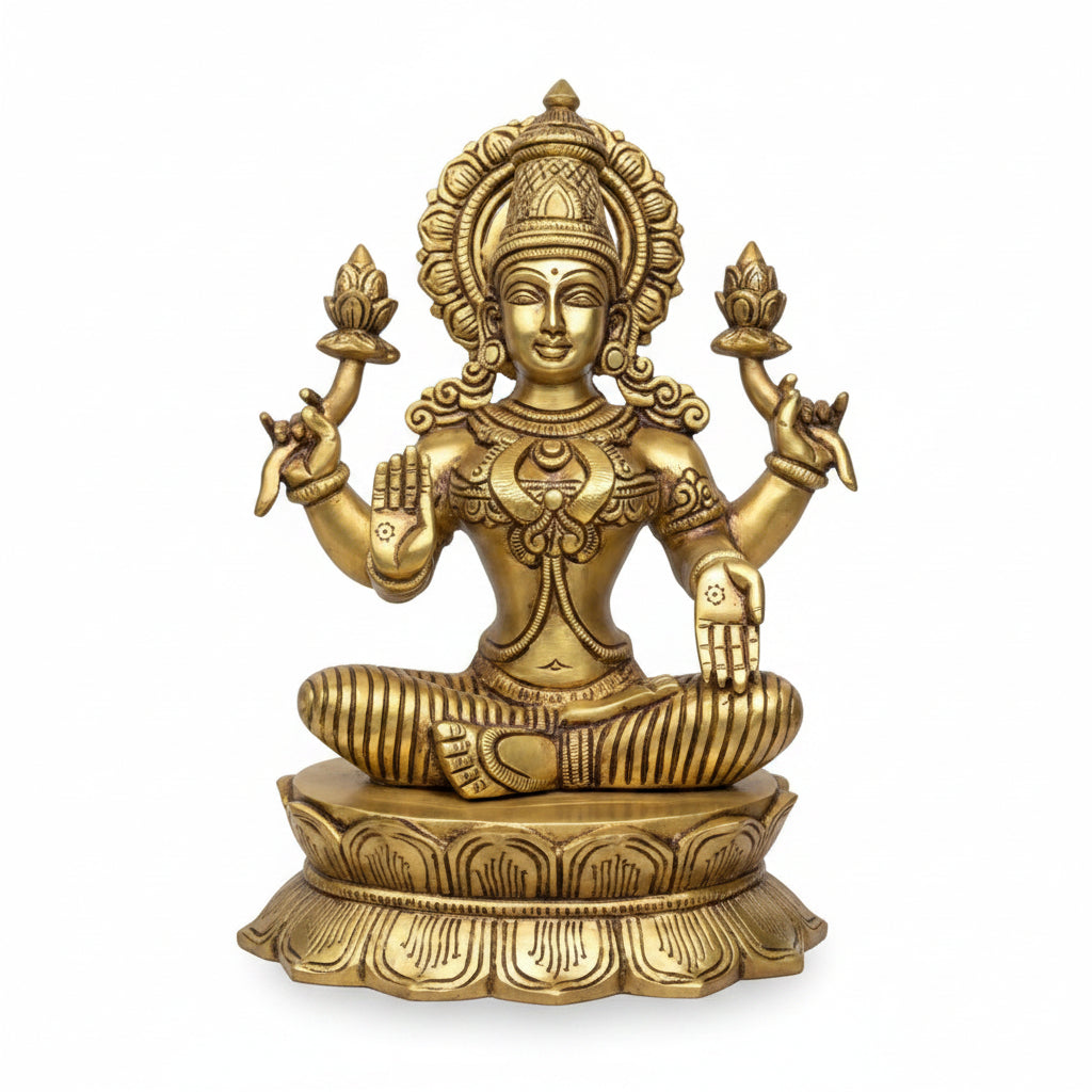 Lakshmi Brass Statue | Handcrafted Goddess of Wealth Murti for Home Temple