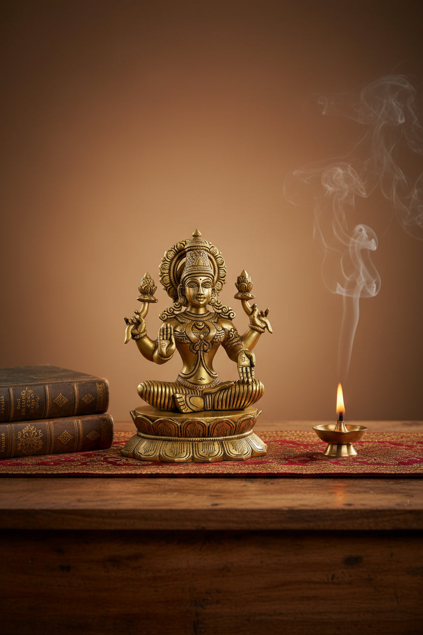 Lakshmi Brass Statue | Handcrafted Goddess of Wealth Murti for Home Temple