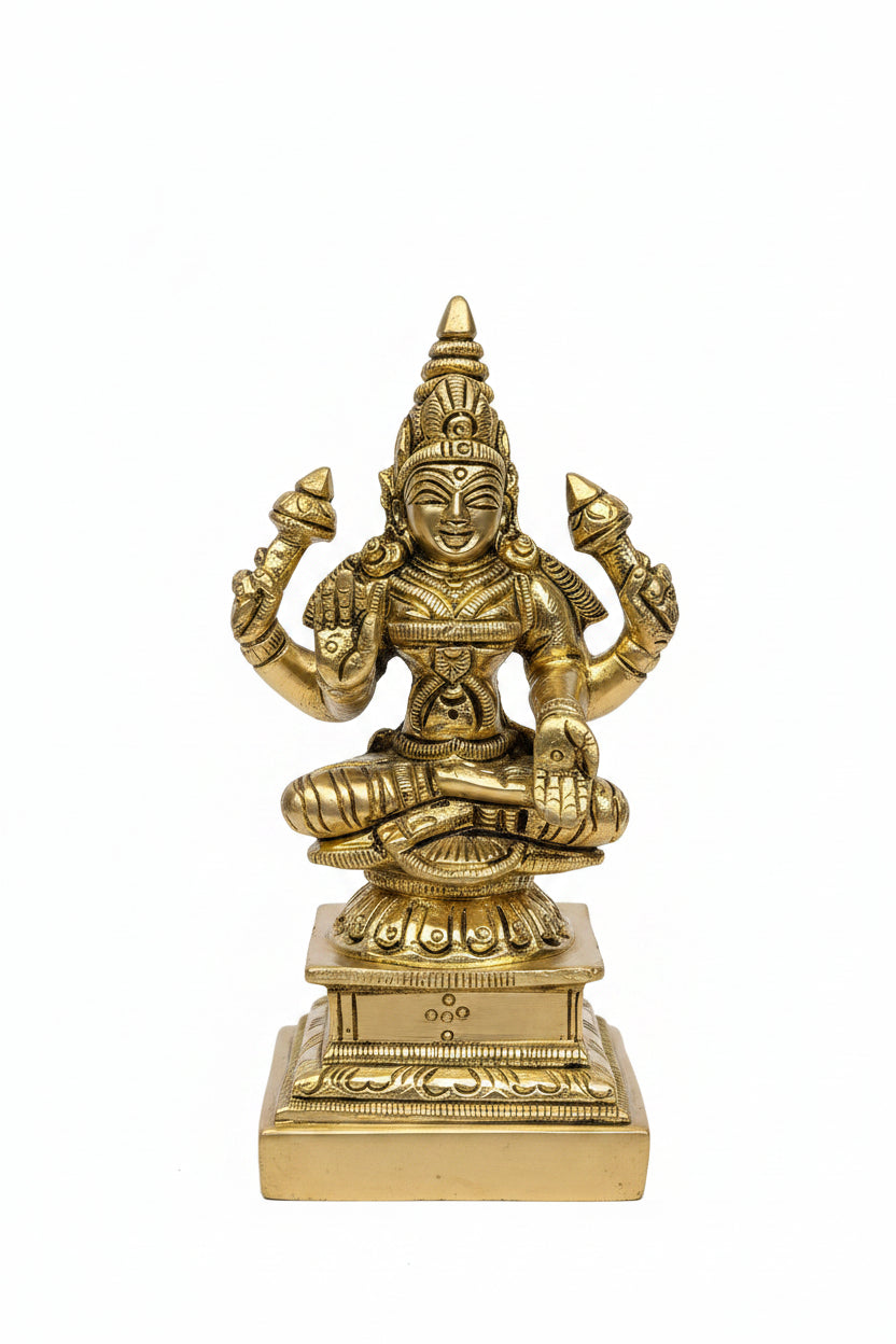 Lakshmi Devi Brass Idol 4.2 Inch Handcrafted Goddess of Wealth and Prosperity Murti for Home Mandir and Gifting