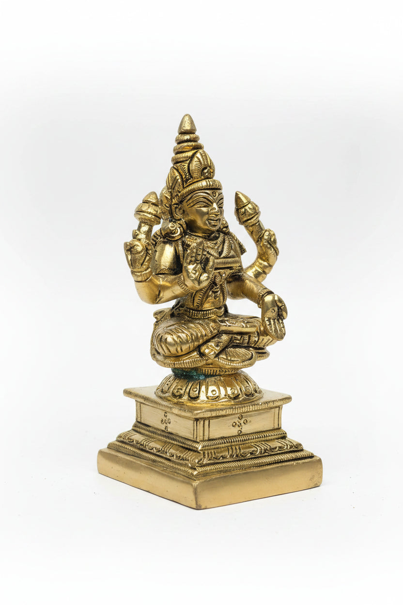 Lakshmi Devi Brass Idol 4.2 Inch Handcrafted Goddess of Wealth and Prosperity Murti for Home Mandir and Gifting