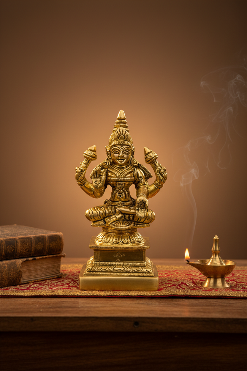 Lakshmi Devi Brass Idol 4.2 Inch Handcrafted Goddess of Wealth and Prosperity Murti for Home Mandir and Gifting