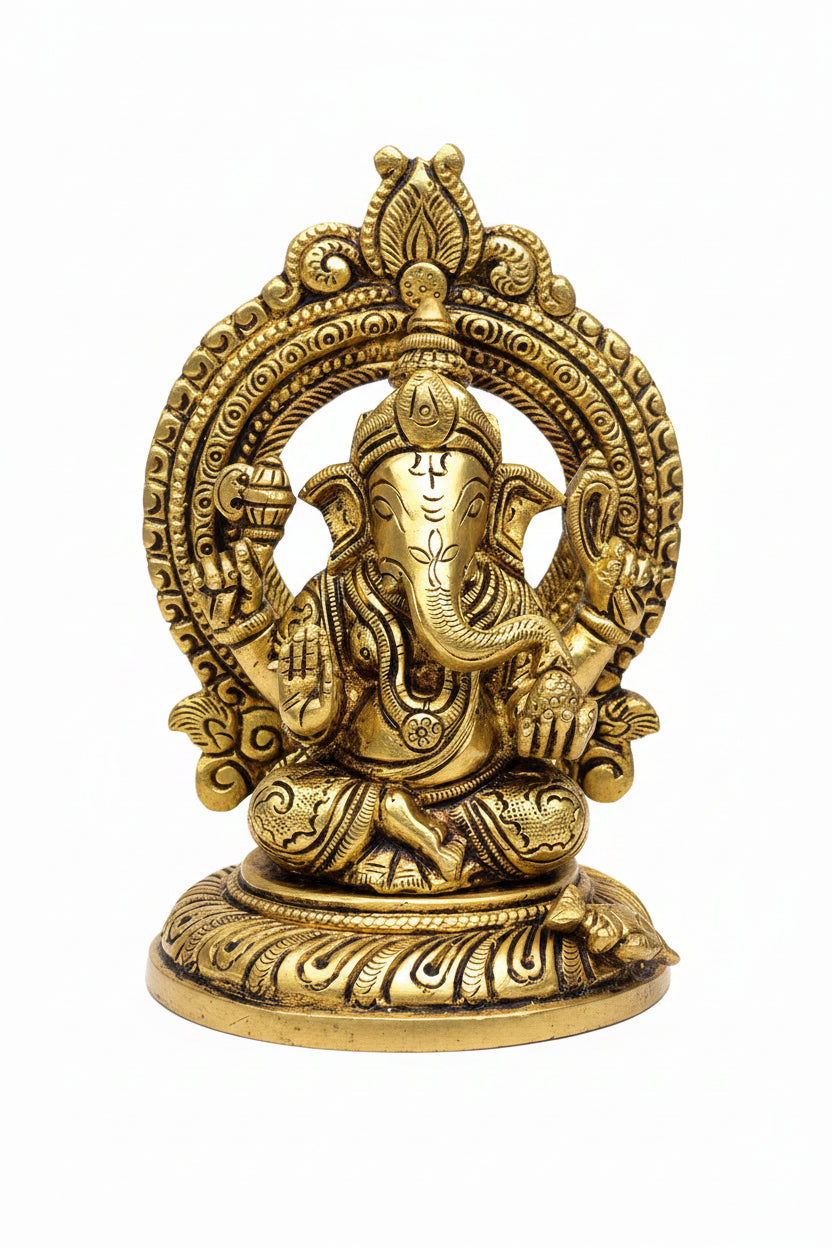 Lakshmi Ganesh Brass Idol Set 5.8 Inch Handcrafted Puja Statue for Home Temple - ManiMonk