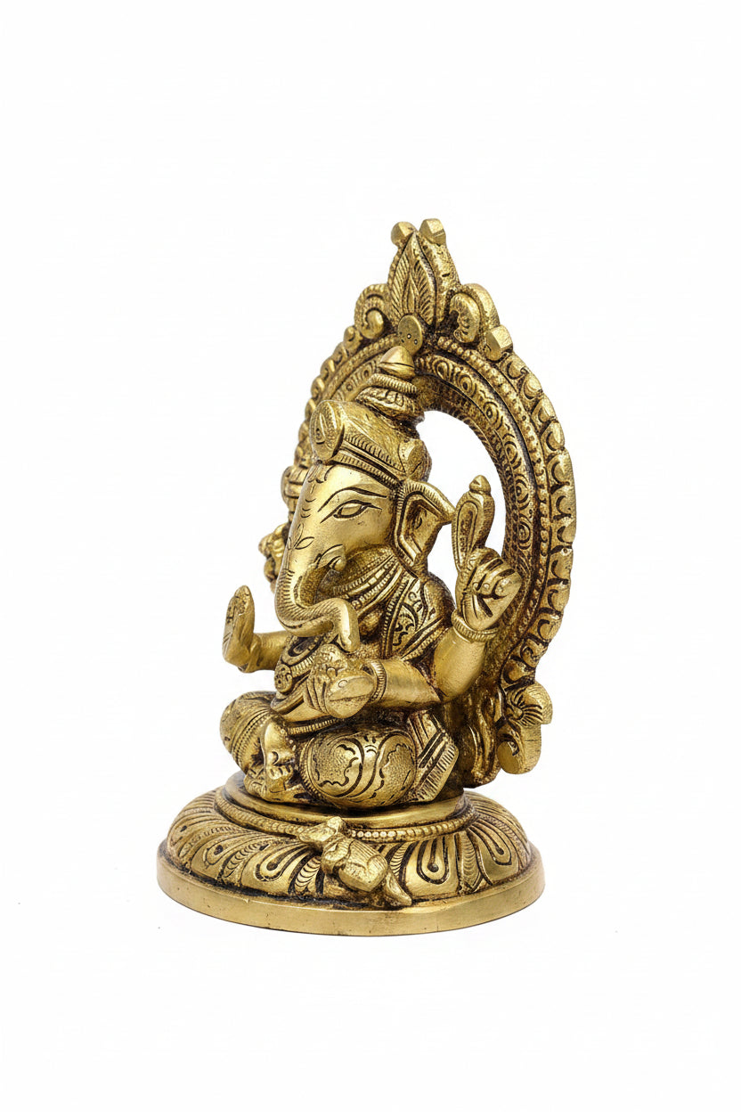 Lakshmi Ganesh Brass Idol Set 5.8 Inch Handcrafted Puja Statue for Home Temple - ManiMonk