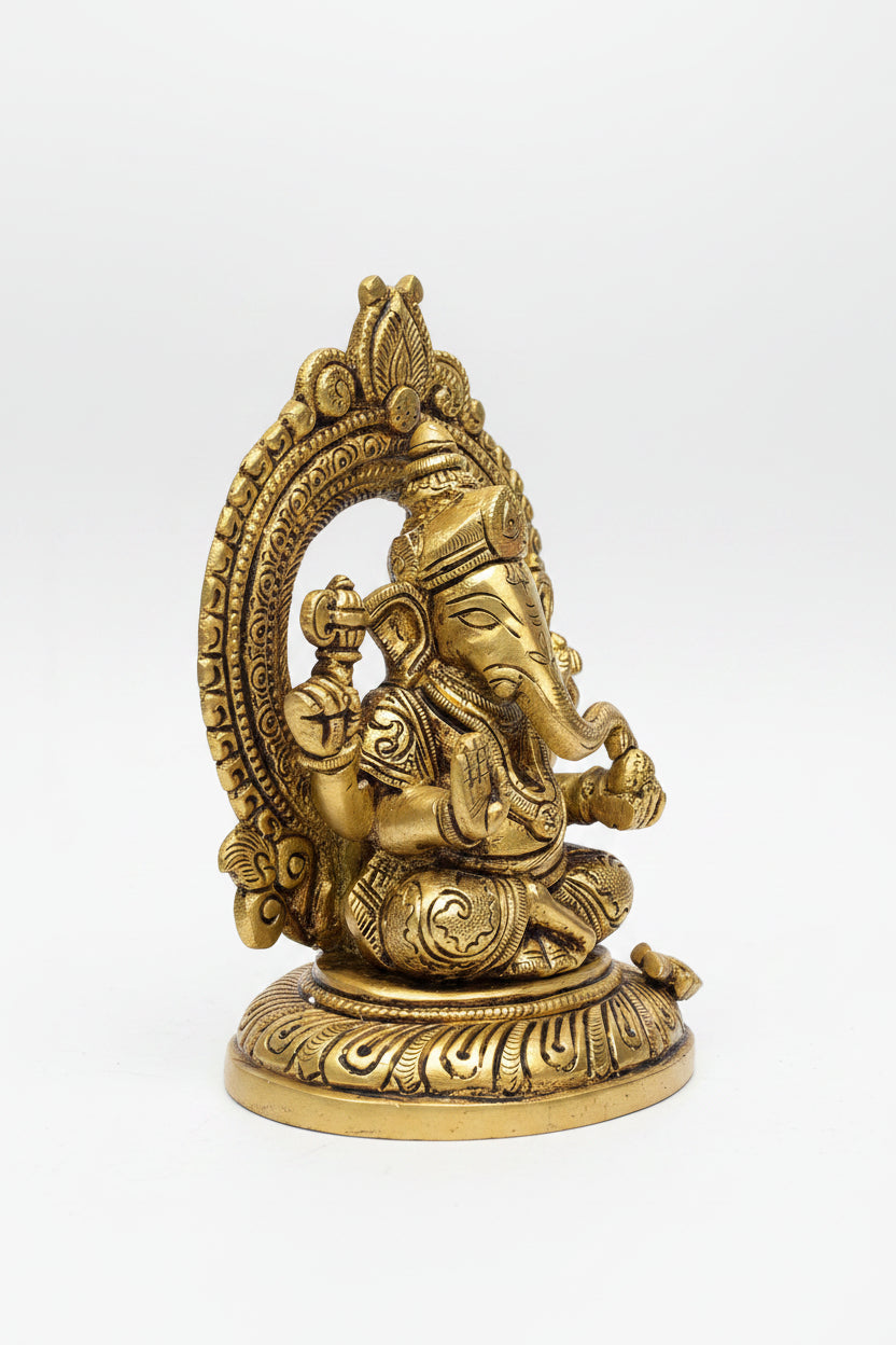 Lakshmi Ganesh Brass Idol Set 5.8 Inch Handcrafted Puja Statue for Home Temple - ManiMonk