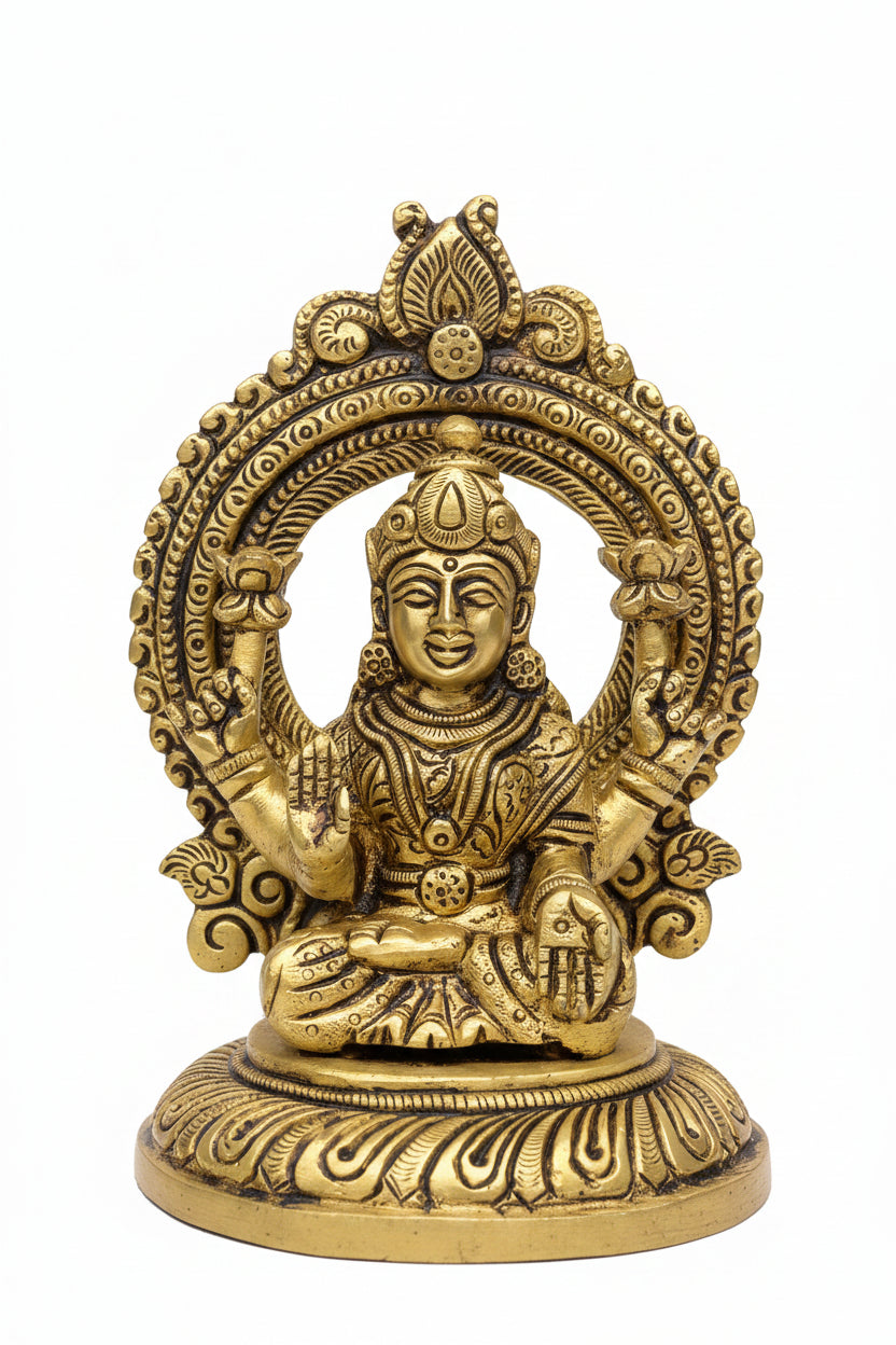 Lakshmi Ganesh Brass Idol Set 5.8 Inch Handcrafted Puja Statue for Home Temple - ManiMonk