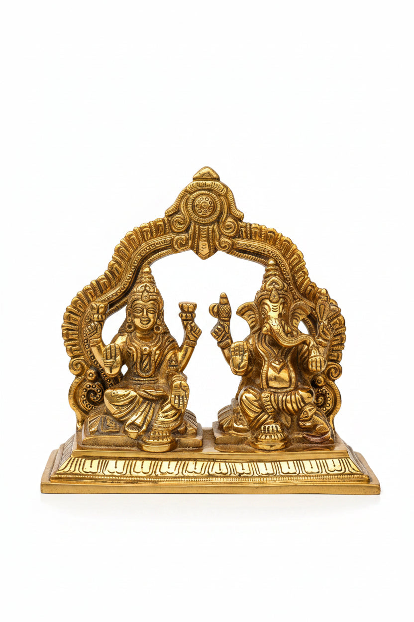 Lakshmi Ganesh Brass Murti Set of 3 Idols for Home Temple Puja - ManiMonk