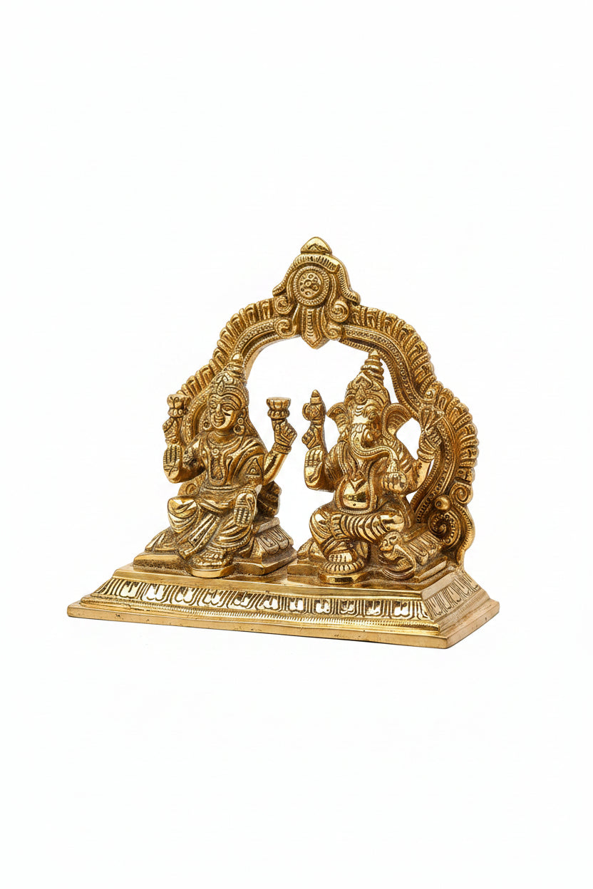 Lakshmi Ganesh Brass Murti Set of 3 Idols for Home Temple Puja - ManiMonk