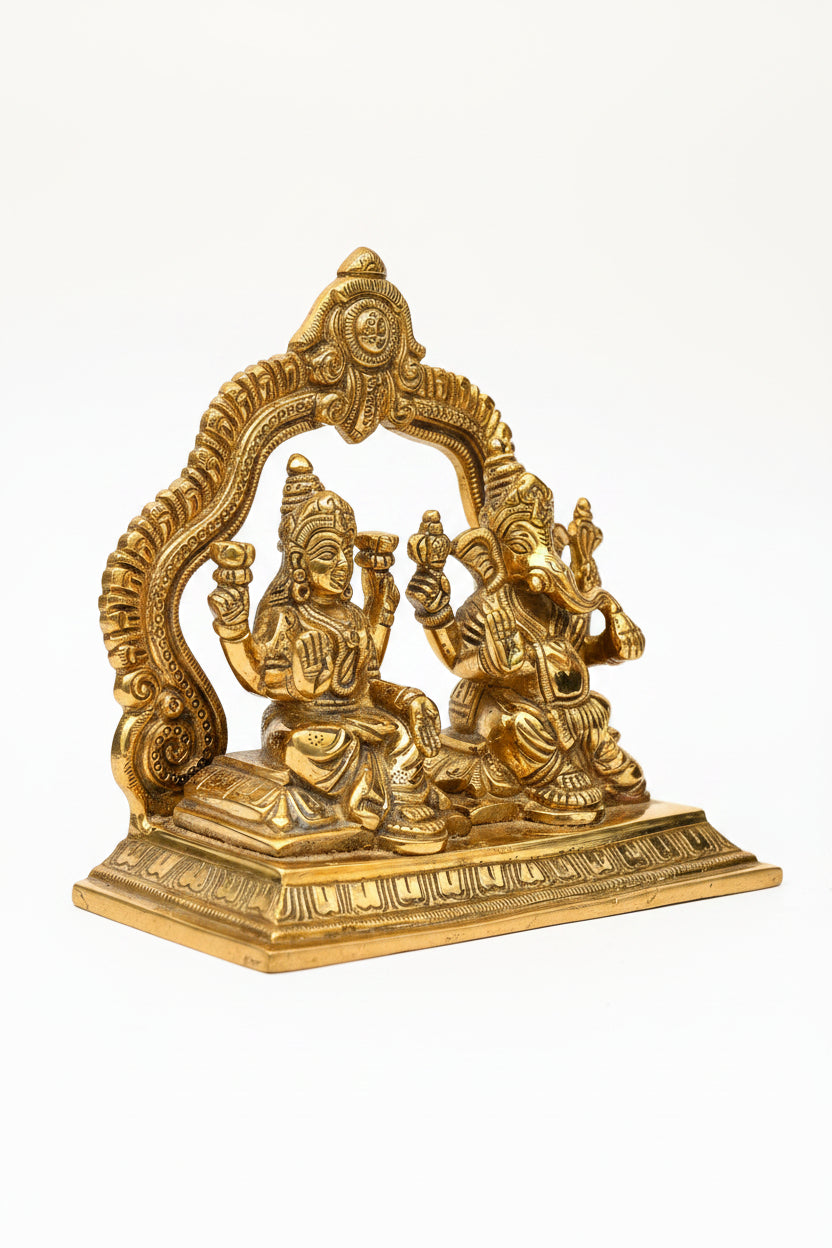 Lakshmi Ganesh Brass Murti Set of 3 Idols for Home Temple Puja - ManiMonk