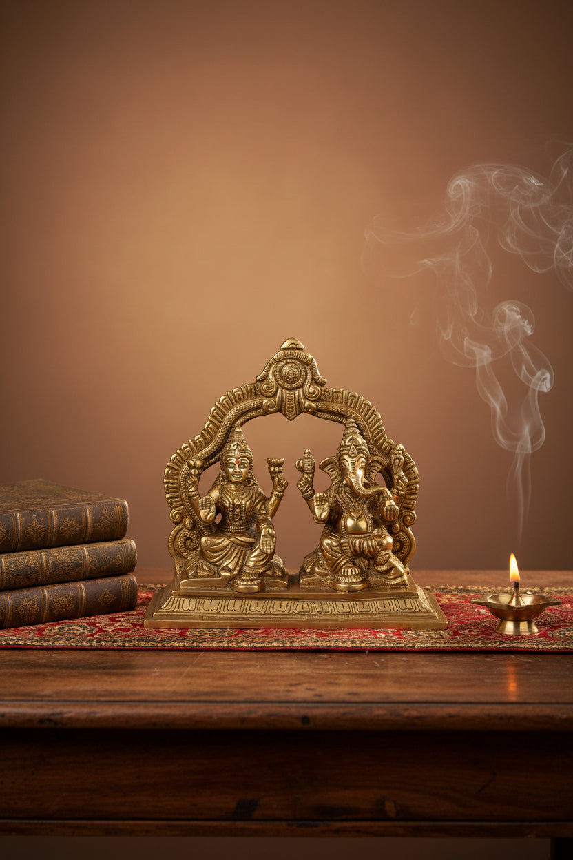 Lakshmi Ganesh Brass Murti Set of 3 Idols for Home Temple Puja