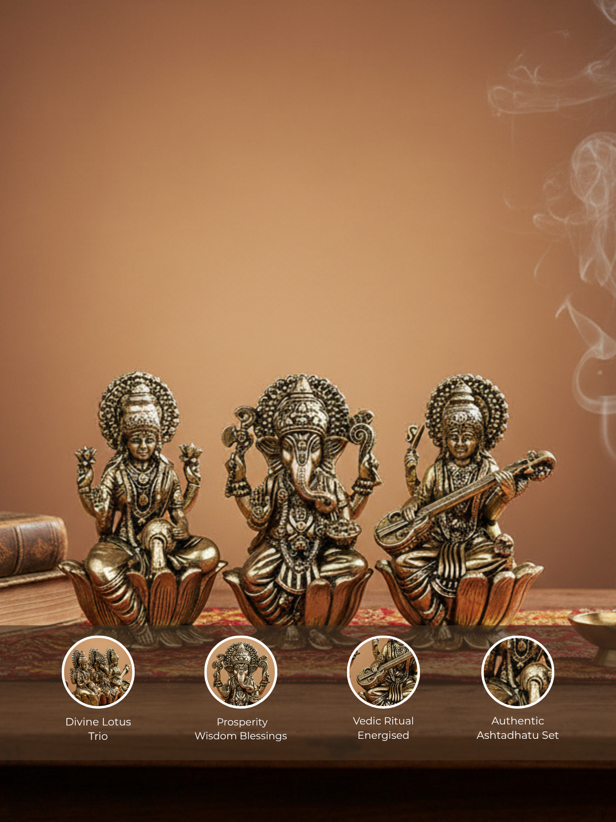 Lakshmi Ganesh Saraswati on Lotus Ashtadhatu Idols Set Energised Trio Murti