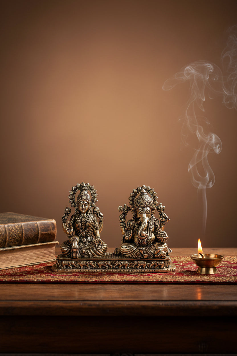 Lakshmi Ganesh on Pedestal Ashtadhatu Idol Energised Duo Murti for Home and Office