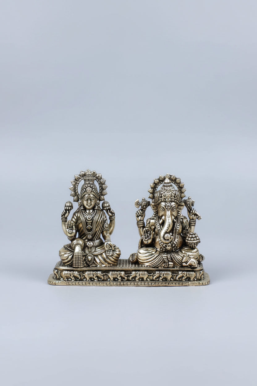 Lakshmi Ganesh on Pedestal Ashtadhatu Idol Energised Duo Murti for Home and Office