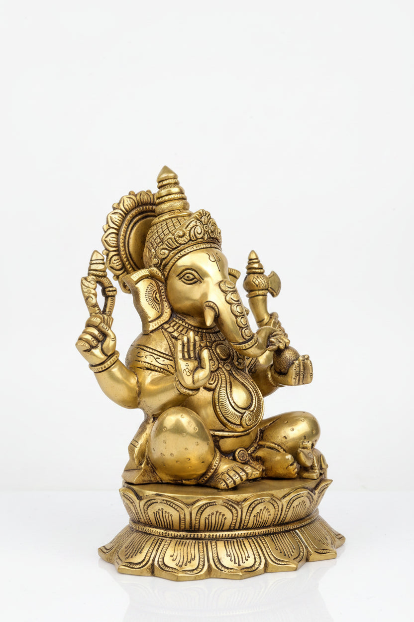 Large Ganesha Brass Idol 11 Inch Heavy Handcrafted Premium Ganpati Murti for Home Temple and Corporate Gifting