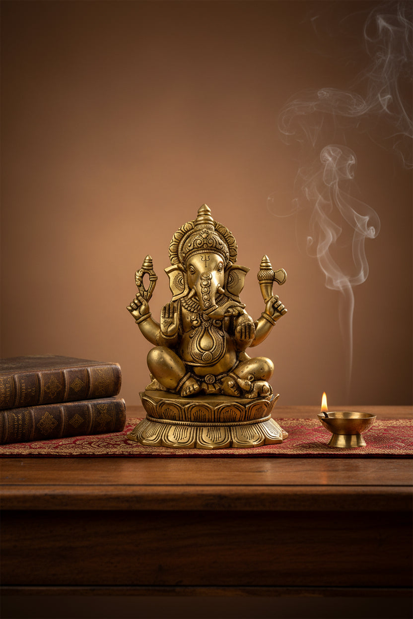Large Ganesha Brass Idol 11 Inch Heavy Handcrafted Premium Ganpati Murti for Home Temple and Corporate Gifting
