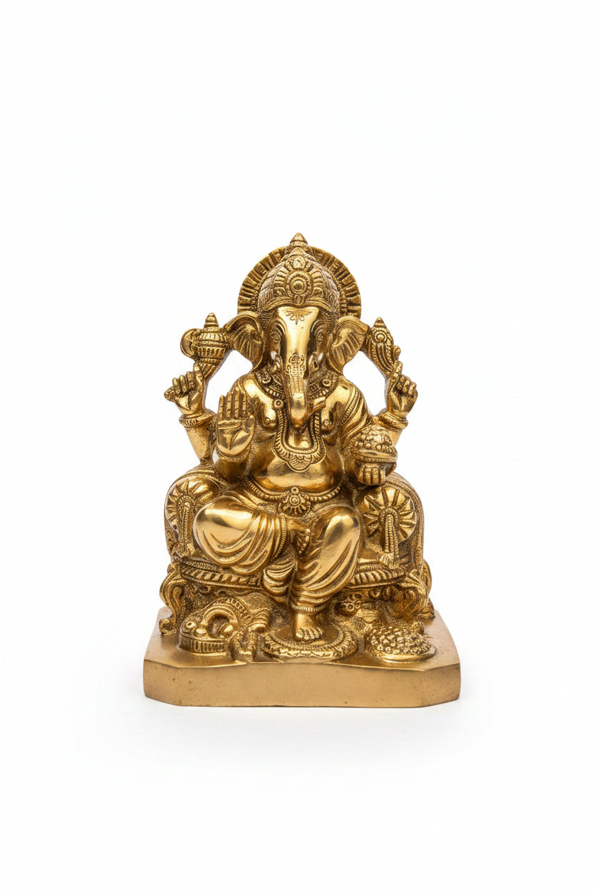 Laxmi Ganesh Brass Idol Set 6.8 Inch Premium Handcrafted Murti for Home Temple - ManiMonk