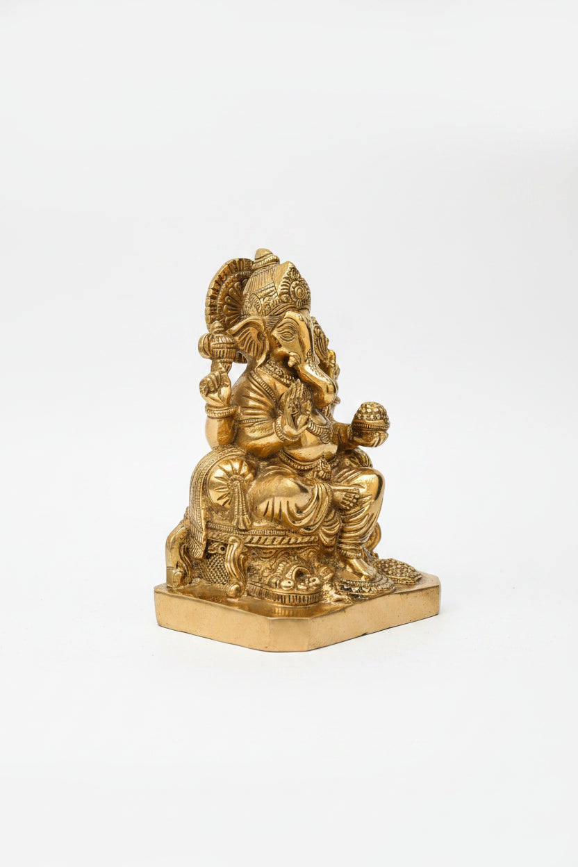 Laxmi Ganesh Brass Idol Set 6.8 Inch Premium Handcrafted Murti for Home Temple - ManiMonk