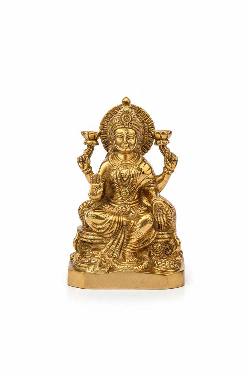 Laxmi Ganesh Brass Idol Set 6.8 Inch Premium Handcrafted Murti for Home Temple - ManiMonk