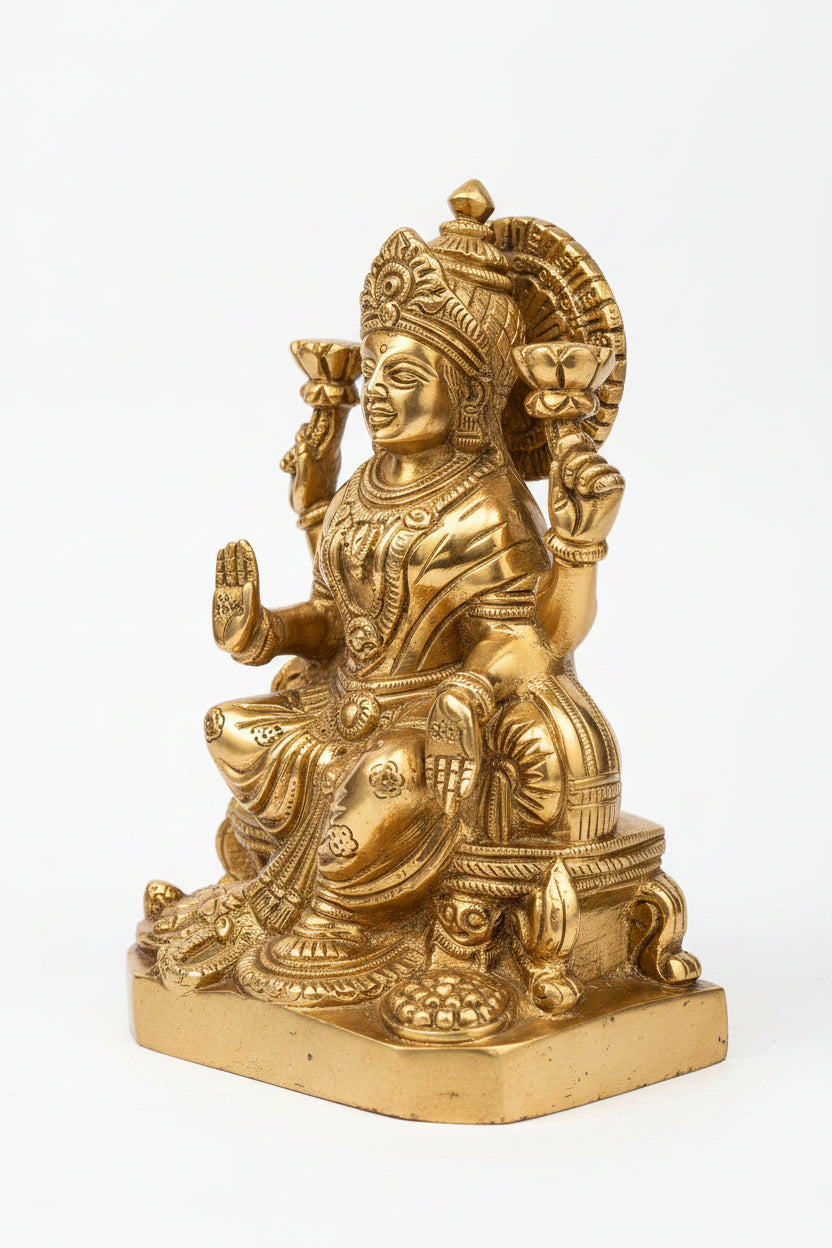 Laxmi Ganesh Brass Idol Set 6.8 Inch Premium Handcrafted Murti for Home Temple - ManiMonk
