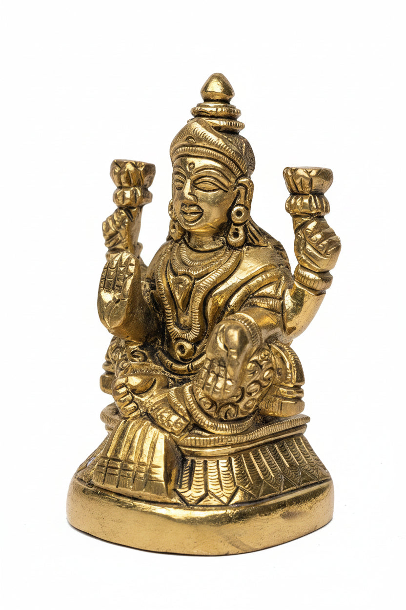 Laxmi Ganesh Brass Idol Set for Home Puja and Office Decor - ManiMonk