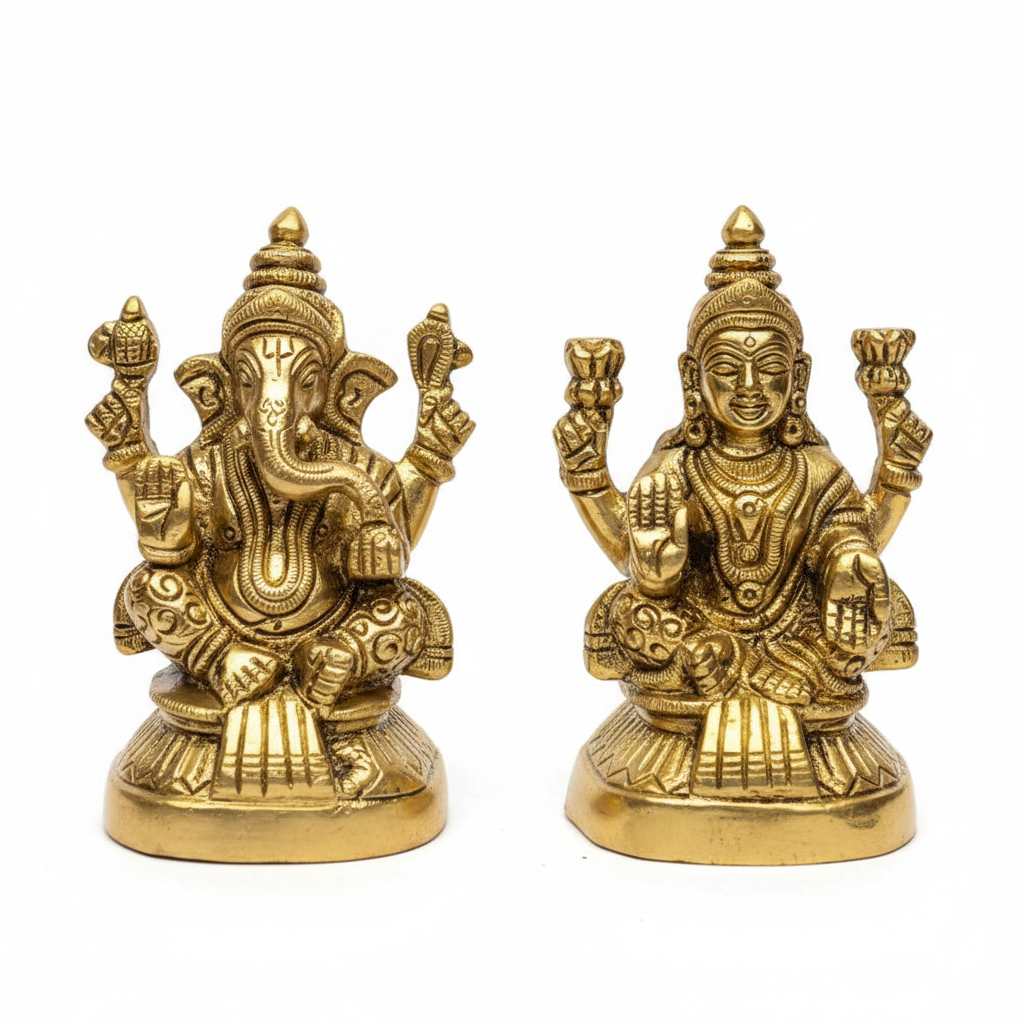 Laxmi Ganesh Brass Idol Set for Home Puja and Office Decor