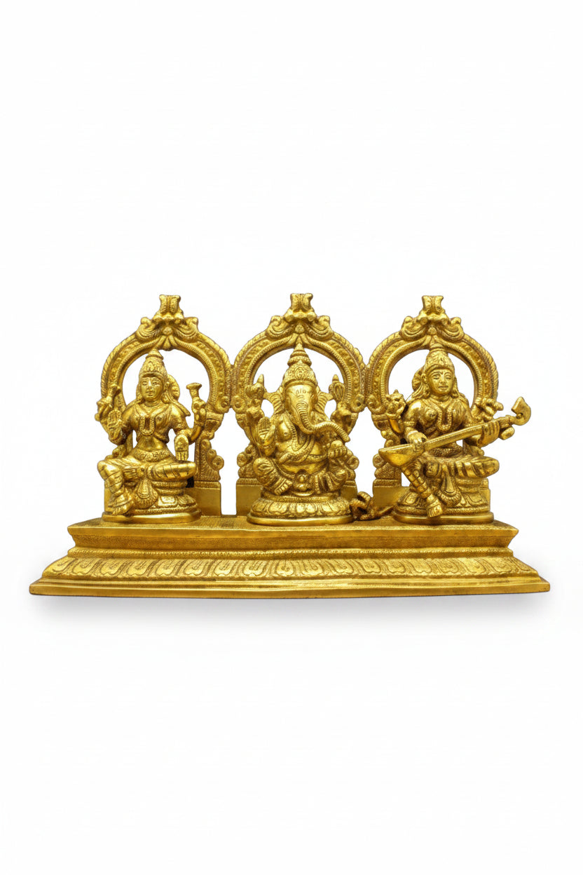 Laxmi Ganesh Saraswati Brass Idol 8.25 Inch Large Murti for Home Temple Puja