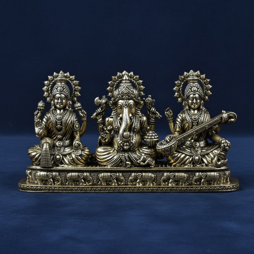 Laxmi Ganesh Saraswati on Pedestal Ashtadhatu Idol