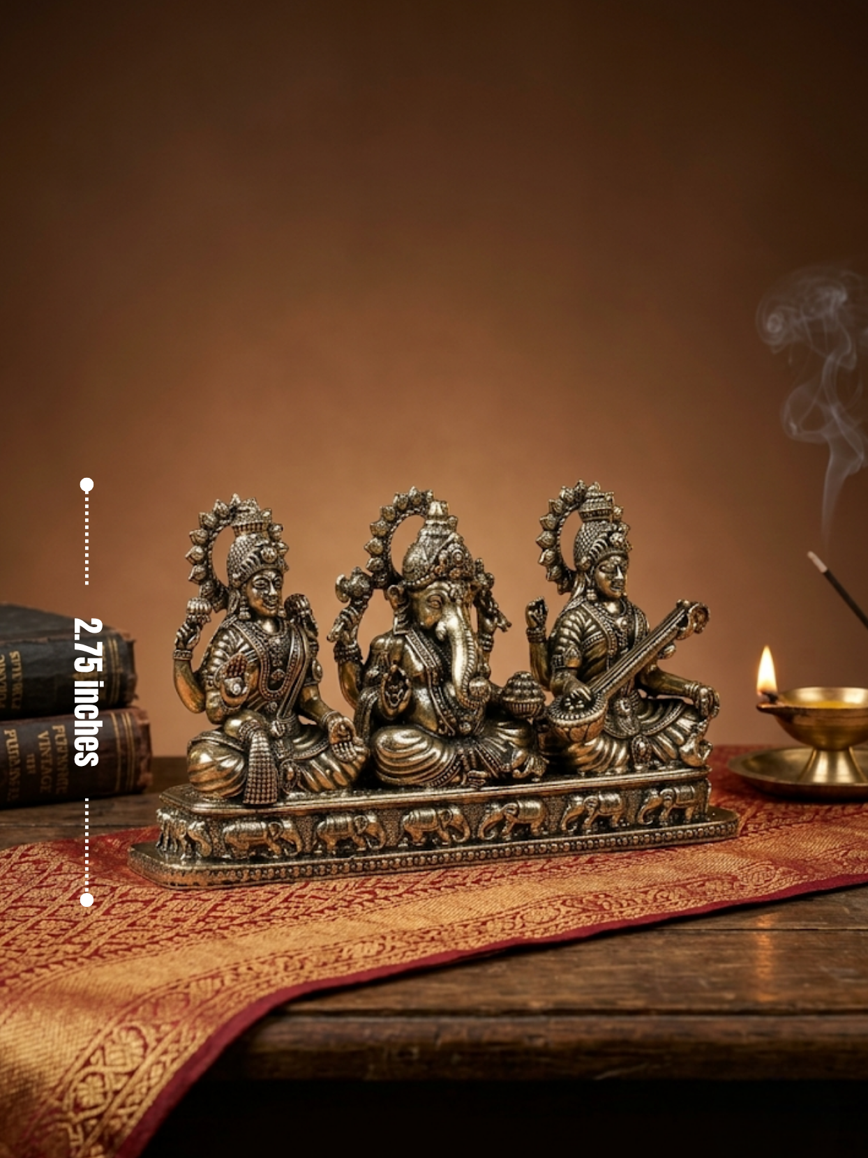 Lakshmi Ganesh Saraswati on Pedestal Ashtadhatu Idol - Energised Divine Trio Murti
