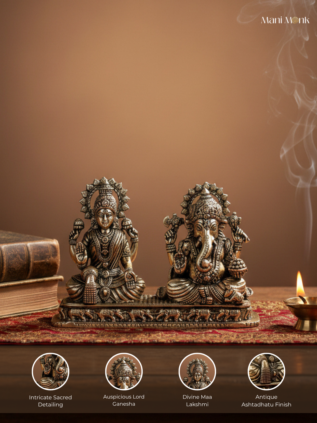 Lakshmi Ganesh on Pedestal Ashtadhatu Idol Energised Duo Murti for Home and Office